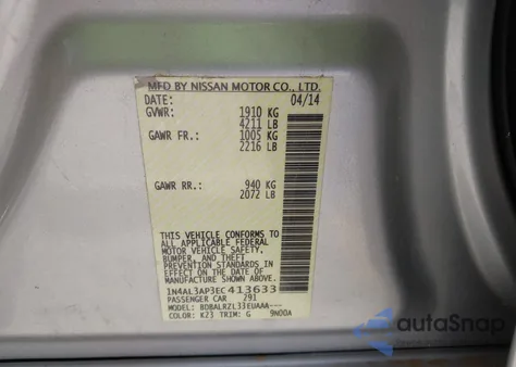 2014 Nissan Altima 2.5 from USA, damaged, VIN 1N4AL3AP3EC413633